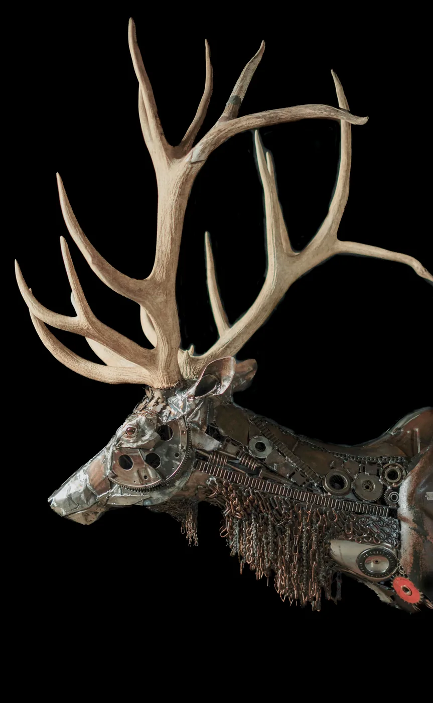 Metal deer head sculpture